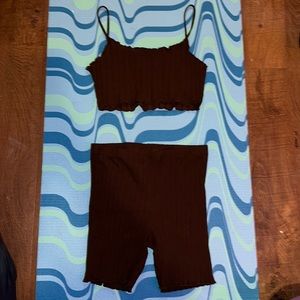 Brown Tank & Biker Shorts Set